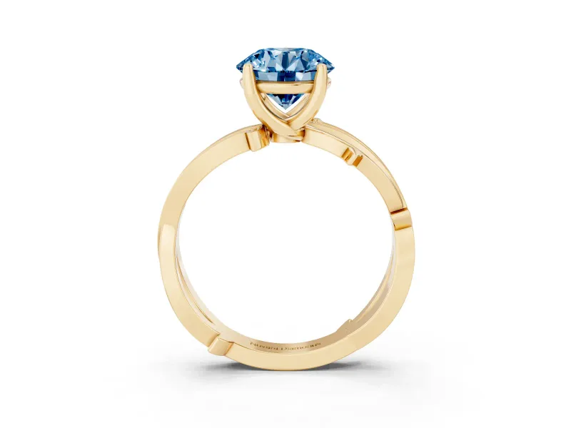 Round Twisted Pavé Engagement Ring Setting for a Fancy Blue Lab-Grown Diamond | Pavé and Plain Strands | Yellow Gold