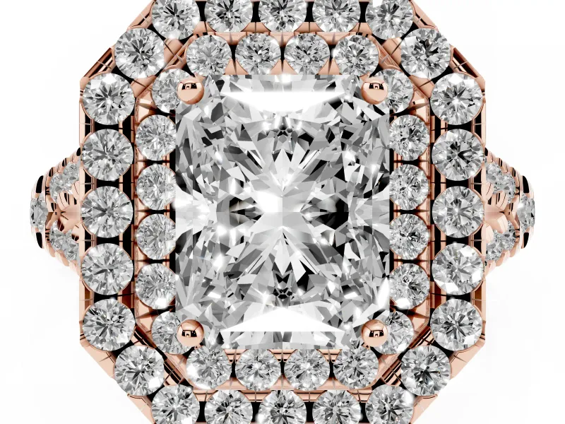 Radiant Cut Halo Split Shank Engagement Ring Setting | Rose Gold