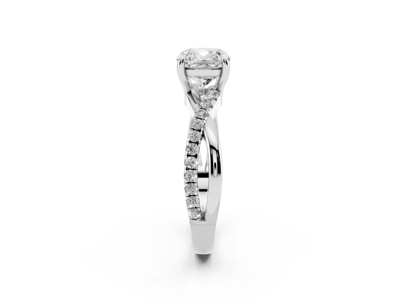 Cushion Cut Pavé Twist Engagement Ring Setting | Crossover Band | White Gold