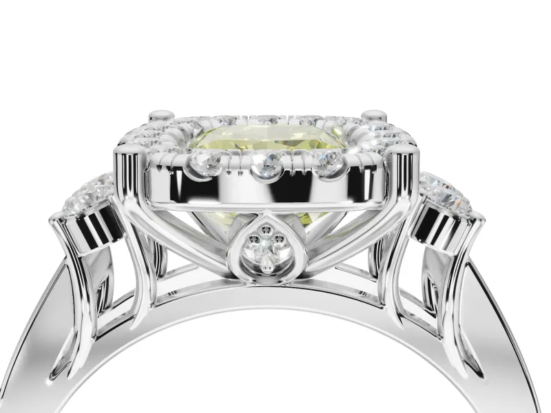 Cushion Cut Halo Engagement Ring Setting for a Fancy Yellow Lab-Grown Diamond | Graduated Channel Band | White Gold