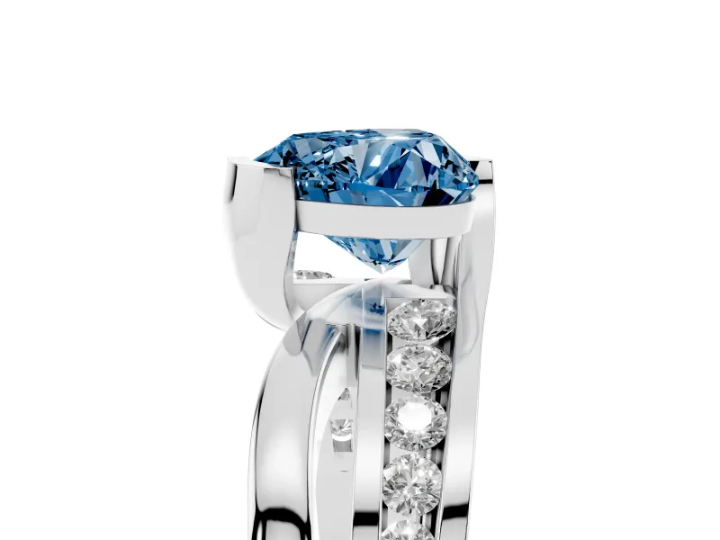 Heart-Shaped Graduated Bypass Engagement Ring Setting for a Fancy Blue Lab-Grown Diamond | Platinum