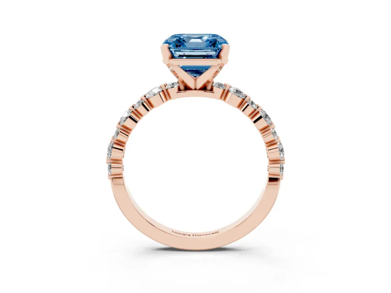 Asscher Cut Pavé Solitaire Engagement Ring Setting for a Fancy Blue Lab-Grown Diamond | Rose Gold