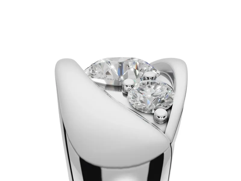 Round Three Stone Bypass Engagement Ring Setting | Sculpted Crossover Band | White Gold