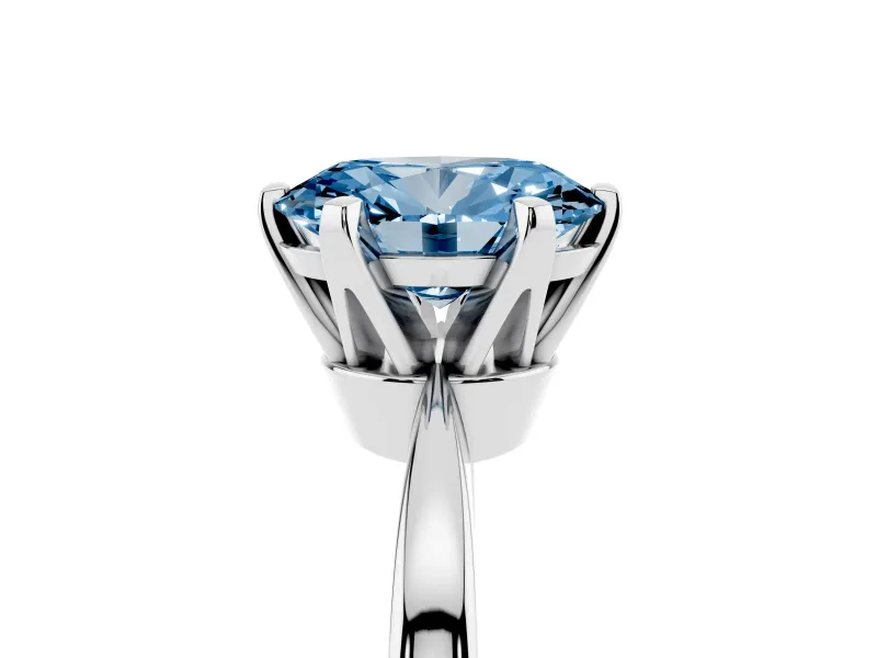 Fancy Blue Oval Cut Diamond Solitaire Engagement Ring Set in White gold with Slim Tapered Solitaire Band