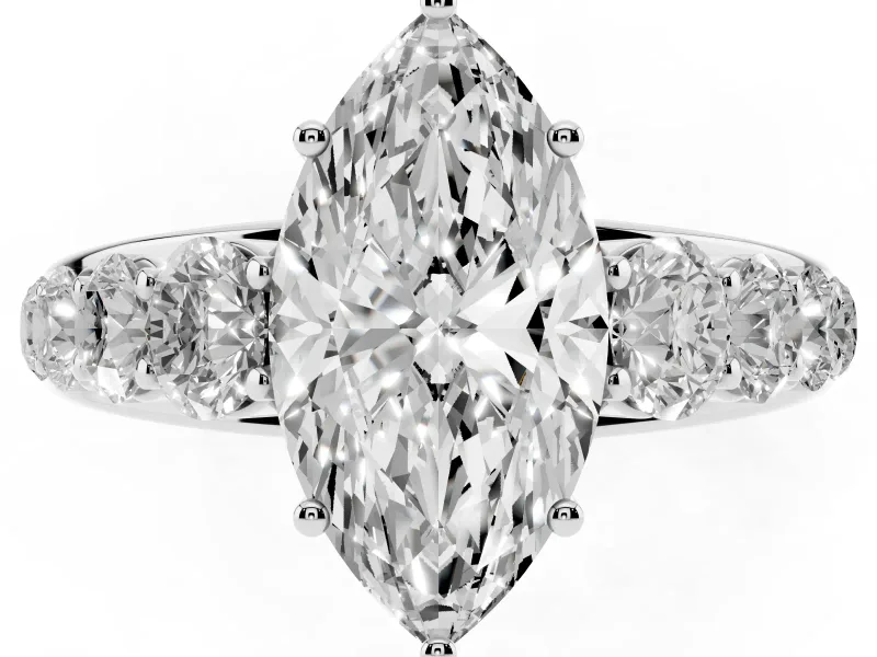 Marquise Graduated Side Stone Engagement Ring Setting | Flat Top Band | Platinum