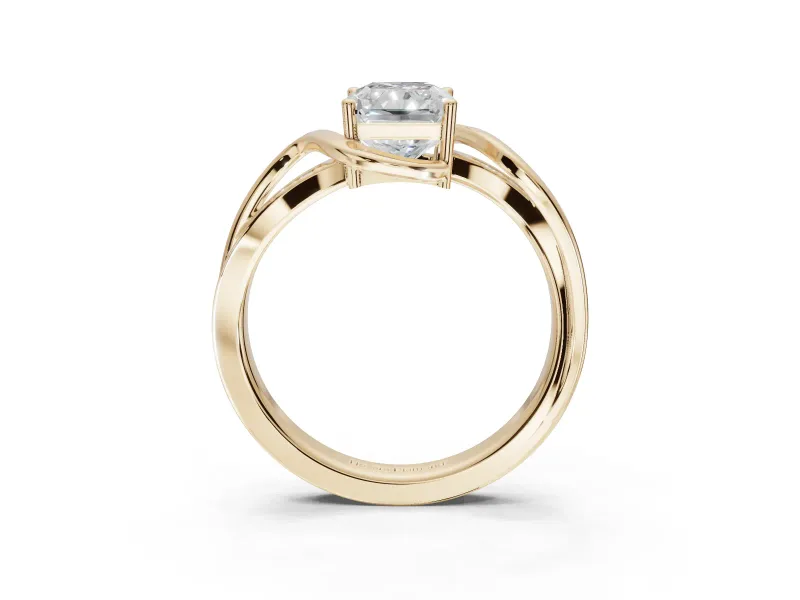 Radiant Cut Bypass Solitaire Engagement Ring Setting | Pavé and Plain Strands | Yellow Gold