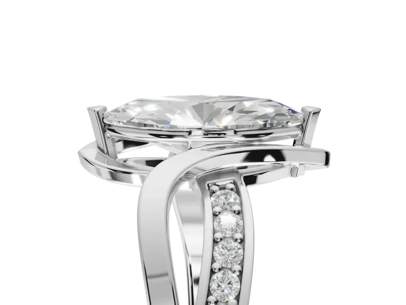 Marquise Bypass Solitaire Engagement Ring Setting | Pavé and Plain Strands | Sterling Silver