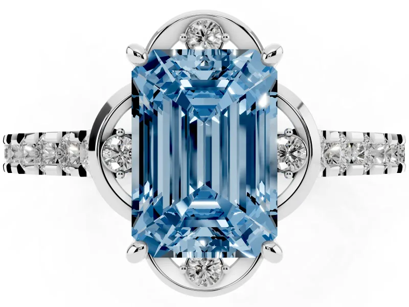 Emerald Cut Floral Engagement Ring Setting for a Fancy Blue Lab-Grown Diamond | Pavé Band | Platinum