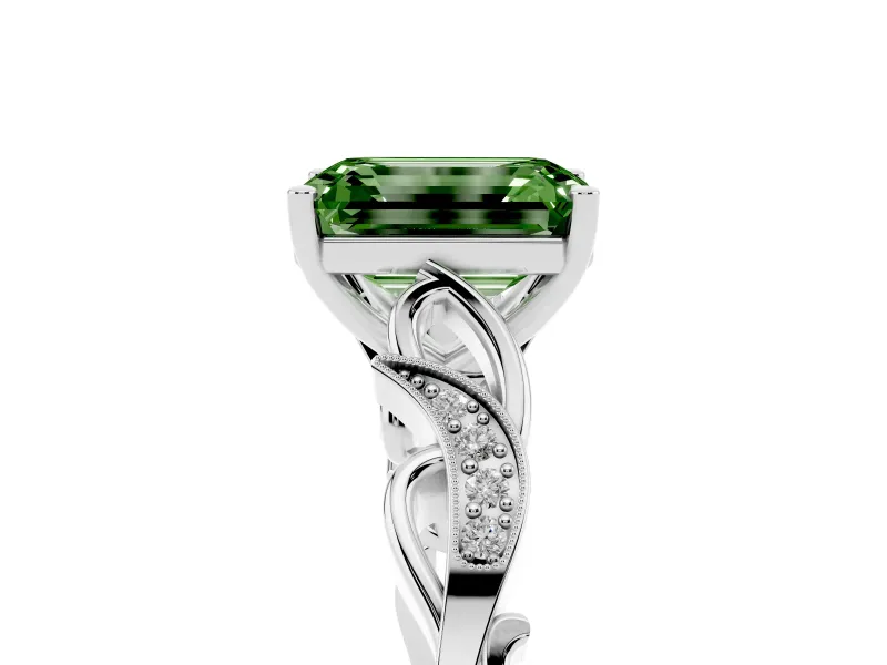 Emerald Cut Vine Engagement Ring Setting for a Fancy Green Lab-Grown Diamond | Sterling Silver