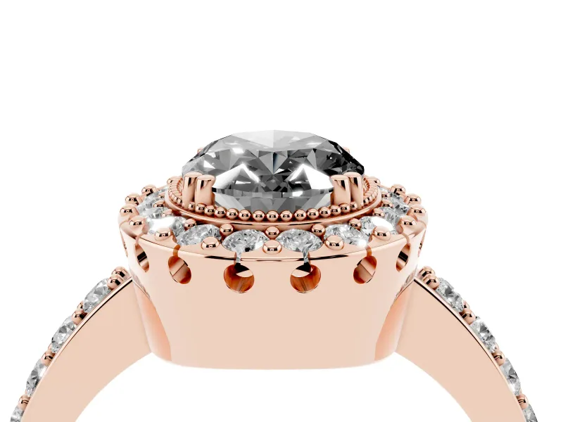 Oval Vintage Milgrain Halo Engagement Ring Setting for a Black Center | Pierced Gallery | Rose Gold