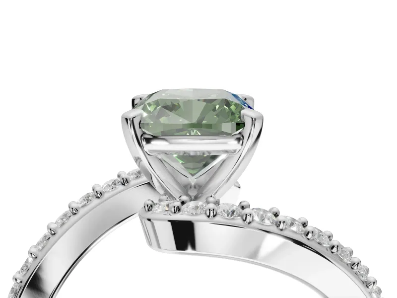 Cushion Cut Bypass Engagement Ring Setting for a Fancy Green Lab-Grown Diamond | Sterling Silver