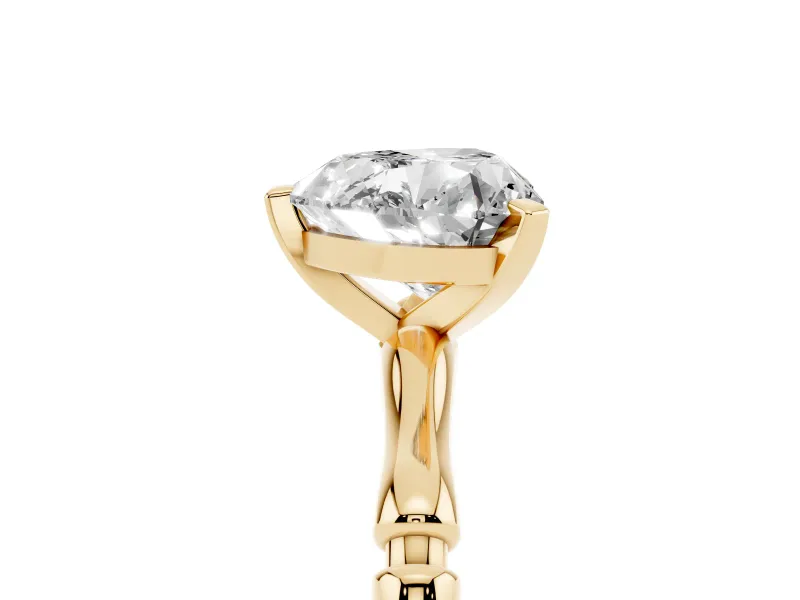 Heart Cut Diamond Solitaire Ring Set in Yellow gold with Bamboo Band and Prong Setting