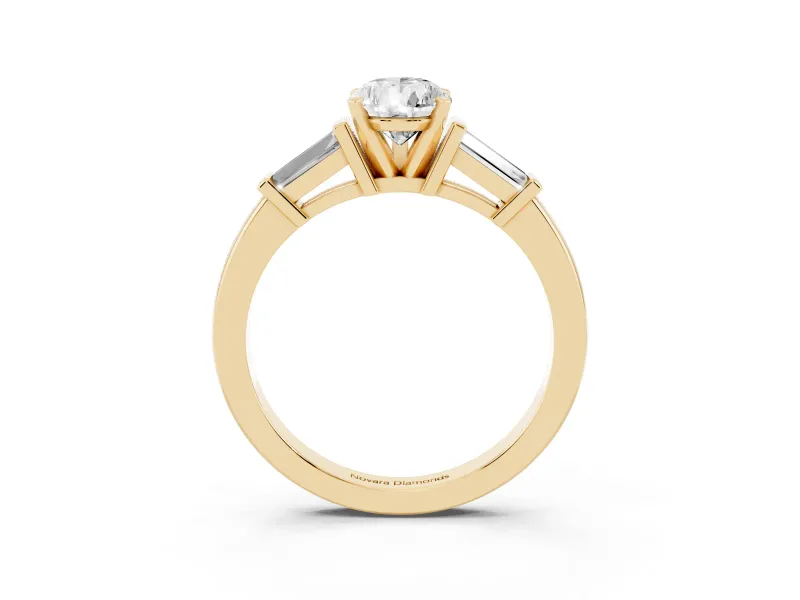 Pear-Shaped Three-Stone Engagement Ring Setting | Tapered Baguettes | Yellow Gold