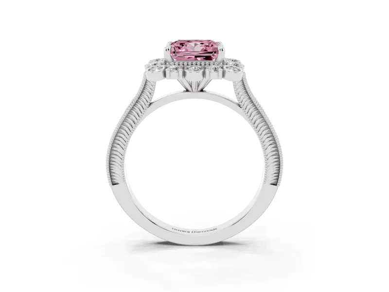 Princess Cut Halo Engagement Ring Setting for a Fancy Pink Lab-Grown Diamond | Sterling Silver - Design NV-24753