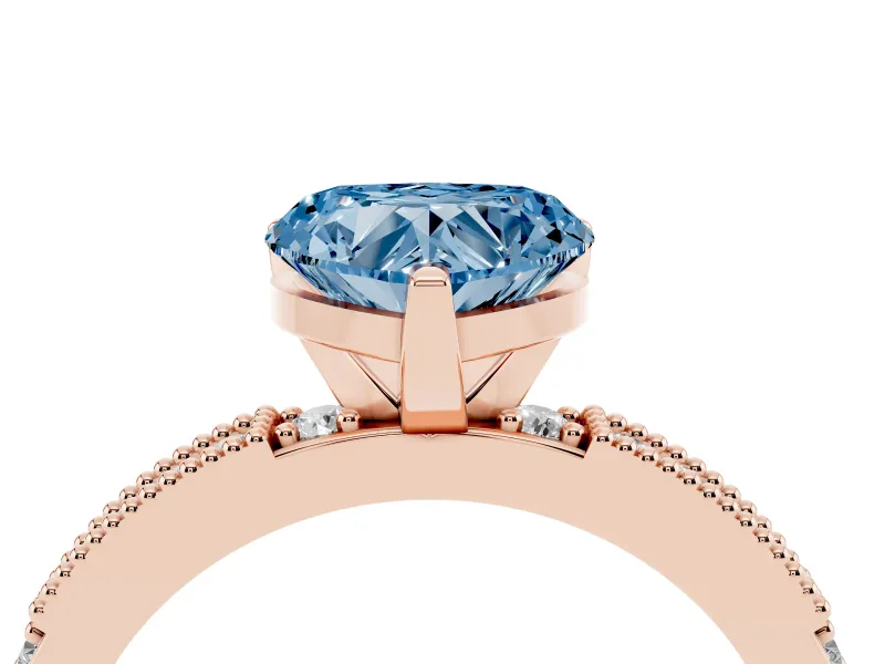 Heart-Shaped Vintage Pavé Engagement Ring Setting for a Fancy Blue Lab-Grown Diamond | Rose Gold