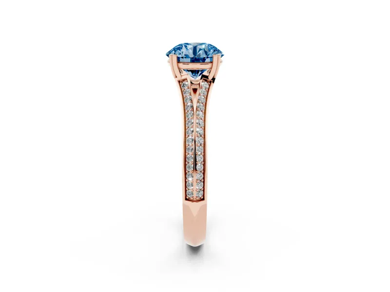 Round Split Shank Engagement Ring Setting for a Fancy Blue Lab-Grown Diamond | Pave Band | Rose Gold