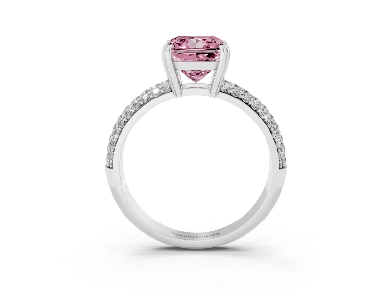 Princess Cut Three Row Pave Engagement Ring Setting for a Fancy Pink Lab-Grown Diamond | White Gold