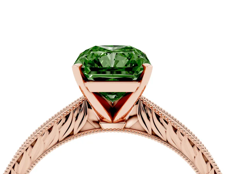 Radiant Cut Engraved Engagement Ring Setting for a Fancy Green Lab-Grown Diamond | Rose Gold