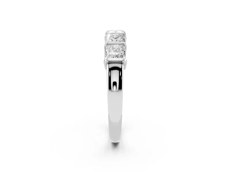 Princess Cut Diamond Seven-Stone Channel Band Set in White gold with Bar Prongs