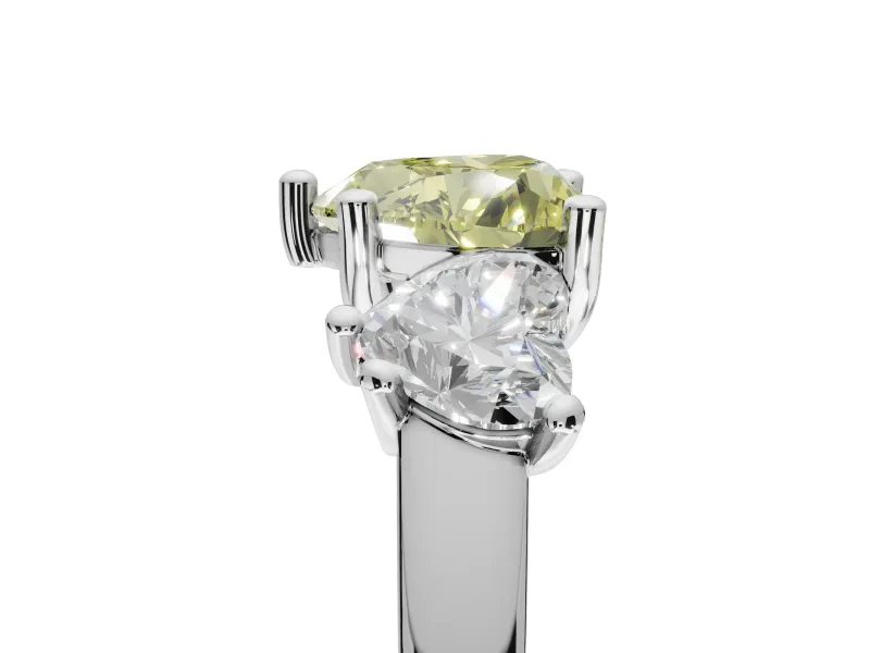 Heart-Shaped Three Stone Engagement Ring Setting for a Fancy Yellow Lab-Grown Diamond | Tapered Band | Sterling Silver