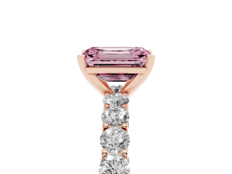 Emerald Cut Shared Prong Engagement Ring Setting for a Fancy Pink Lab-Grown Diamond | Rose Gold