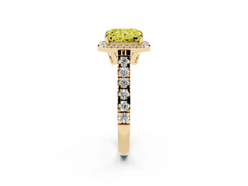 Radiant Cut Accented Halo Engagement Ring Setting for a Fancy Yellow Lab-Grown Diamond | Yellow Gold
