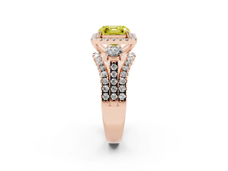 Asscher Cut Halo Split Shank Engagement Ring Setting for a Fancy Yellow Lab-Grown Diamond | Rose Gold