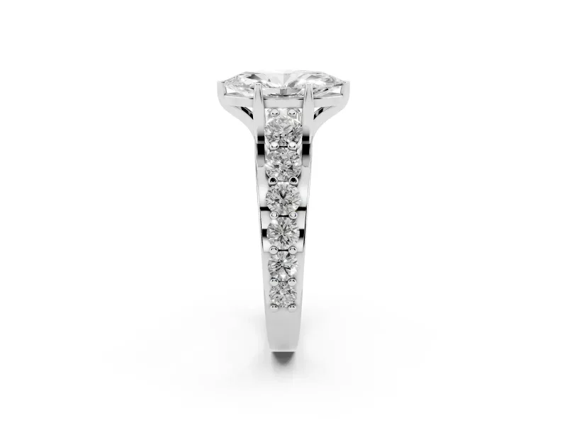 Marquise Graduated Side Stone Engagement Ring Setting | Shared Prong Rails | Sterling Silver