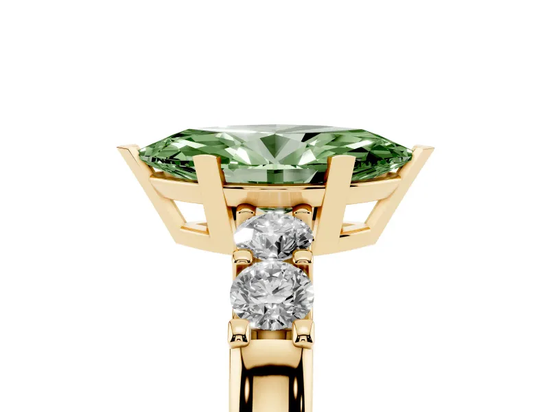Marquise Five Stone Engagement Ring Setting for a Fancy Green Lab-Grown Diamond | Yellow Gold