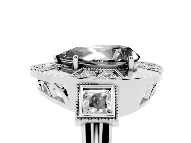 Pear-Shaped Milgrain Sectioned Halo Engagement Ring Setting for a Black Center | Sterling Silver