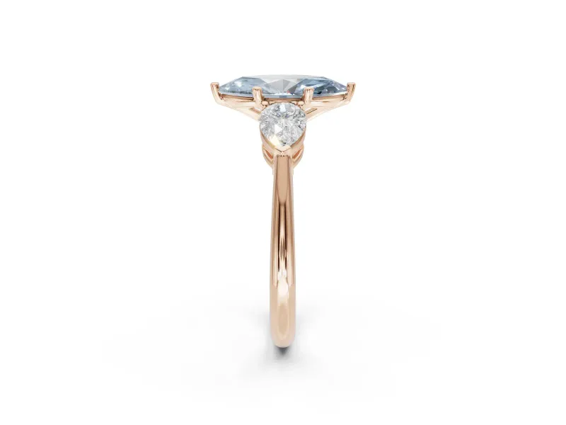Marquise Three-Stone Ring Setting for a Fancy Blue Lab-Grown Diamond | Pear Side Stones | Rose Gold