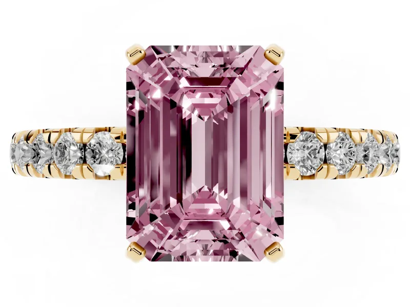 Emerald Cut Pavé Engagement Ring Setting for a Fancy Pink Lab-Grown Diamond | Yellow Gold