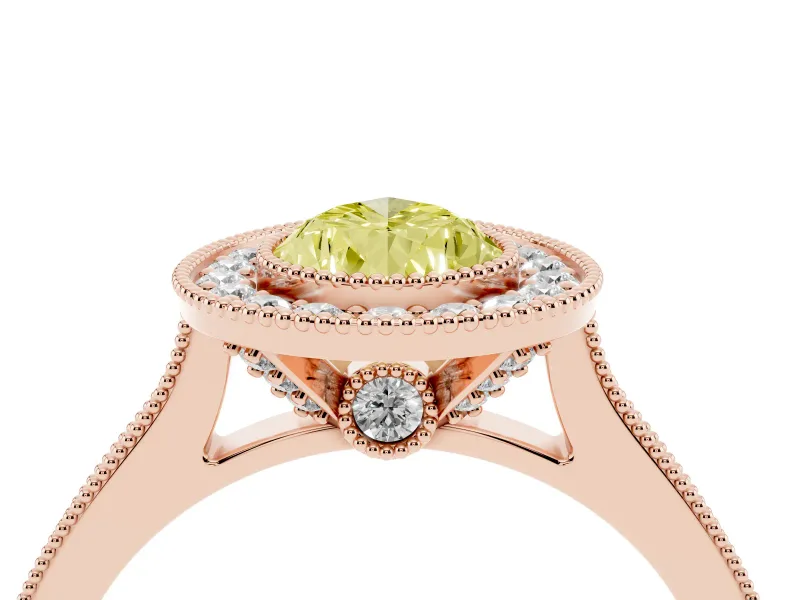 Pear-Shaped Vintage Milgrain Halo Engagement Ring Setting for a Fancy Yellow Lab-Grown Diamond | Bezel Head | Rose Gold