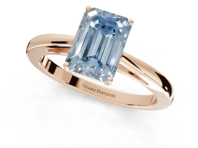 Emerald Cut Cathedral Solitaire Engagement Ring Setting for a Fancy Blue Lab-Grown Diamond | Open Shoulders | Rose Gold