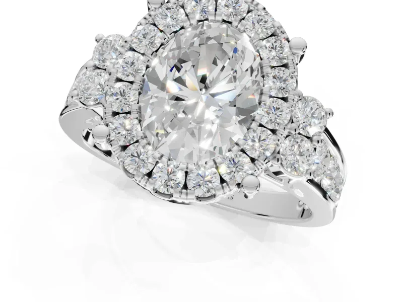 Oval Halo Side Cluster Engagement Ring Setting | Graduated Channel Band | Sterling Silver