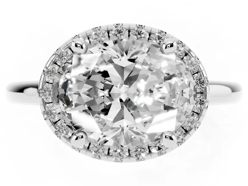 Oval Halo Engagement Ring Setting | Plain Polished Band | Platinum