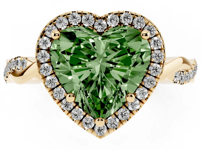 Heart-Shaped Twisted Halo Engagement Ring Setting for a Fancy Green Lab-Grown Diamond | Yellow Gold