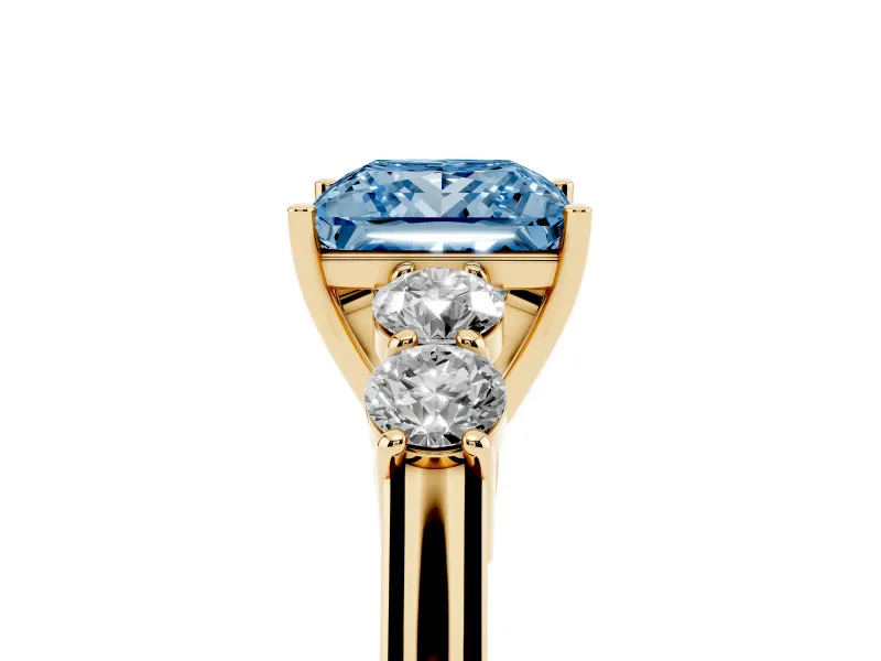 Princess Cut 5 Stone Engagement Ring Setting for a Fancy Blue Lab-Grown Diamond | Yellow Gold