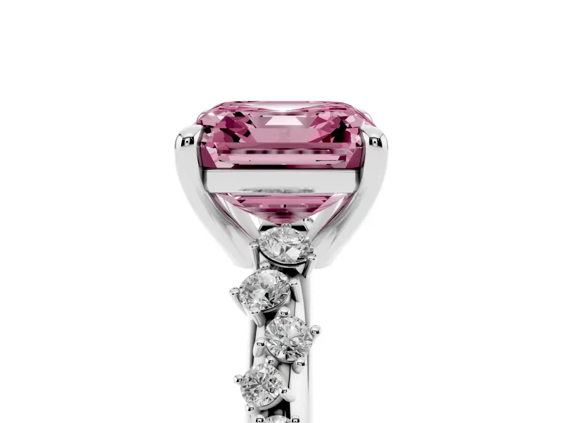 Asscher Cut Graduated Accent Engagement Ring Setting for a Fancy Pink Lab-Grown Diamond | Platinum