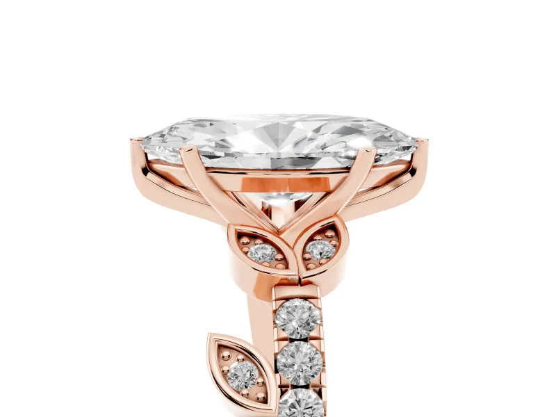 Marquise Leaf Pavé Engagement Ring Setting | Leaf Motif Shoulders | Rose Gold