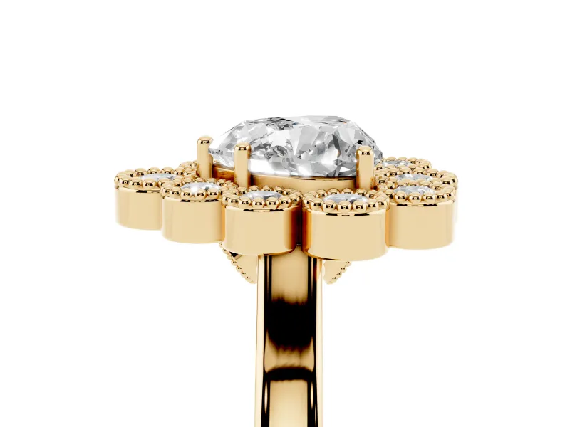 Heart-Shaped Vintage Milgrain Bezel Cluster Halo Engagement Ring Setting | Plain Band | Yellow Gold