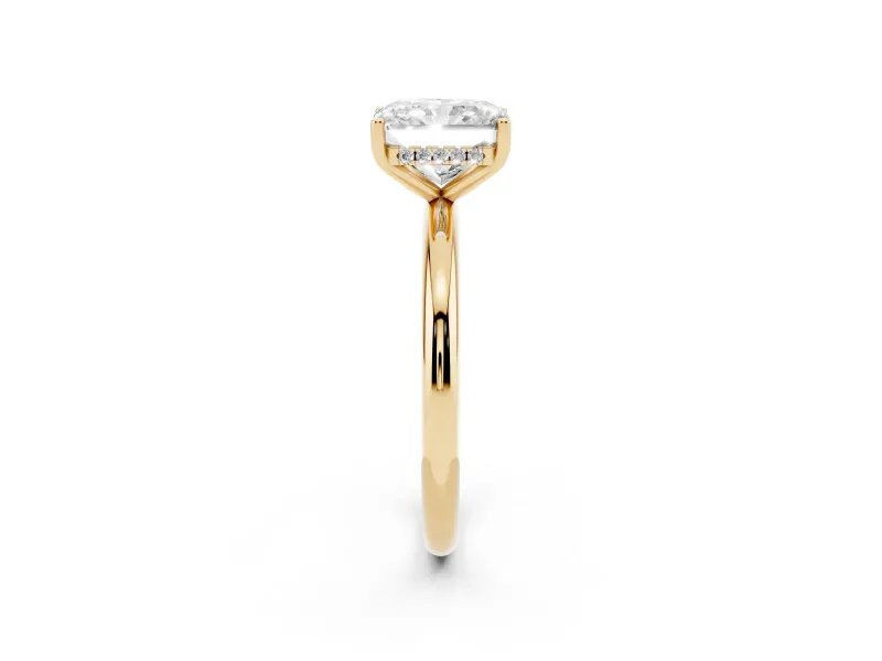 Radiant Cut Micro-Prong Hidden Halo Engagement Ring Setting | Plain Band | Yellow Gold