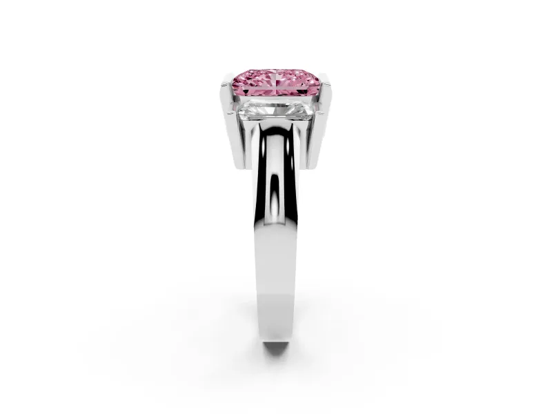 Radiant Cut Channel-Set Three Stone Engagement Ring Setting for a Fancy Pink Lab-Grown Diamond | Sterling Silver