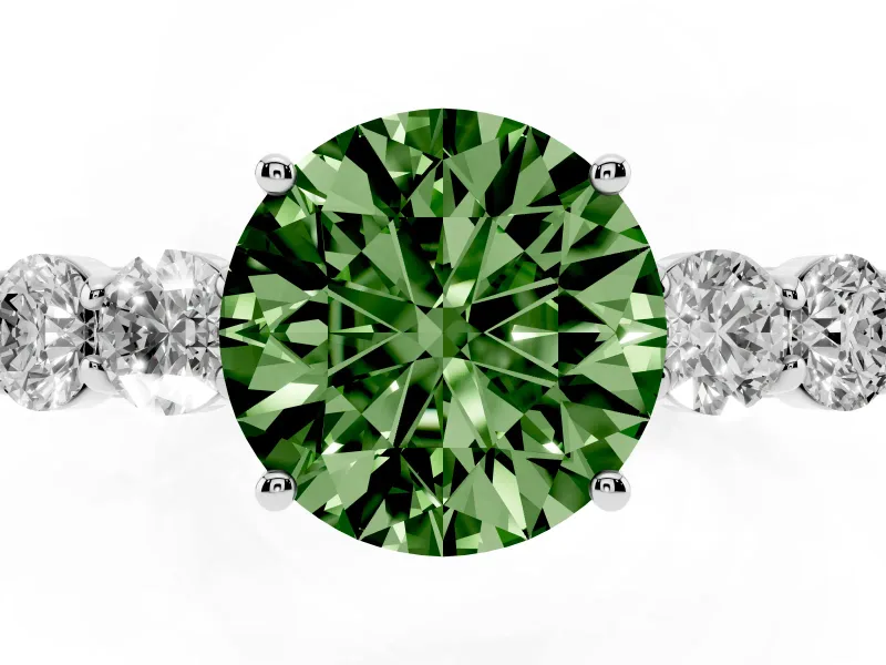 Round Close Set Five Stone Engagement Ring Setting for a Fancy Green Lab-Grown Diamond | Platinum