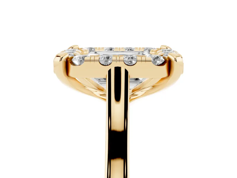 Emerald Cut Claw Corner Halo Engagement Ring Setting | Slim Plain Band | Yellow Gold