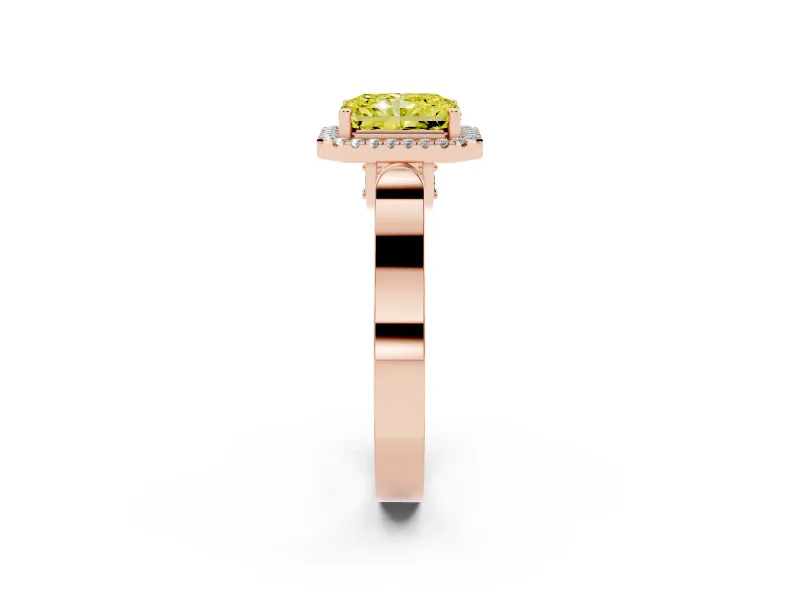 Radiant Cut Halo Engagement Ring Setting for a Fancy Yellow Lab-Grown Diamond | Pavé Panel Shoulders | Rose Gold