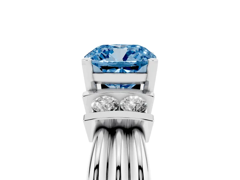 Cushion Cut Bar-Set Engagement Ring Setting for a Fancy Blue Lab-Grown Diamond | White Gold