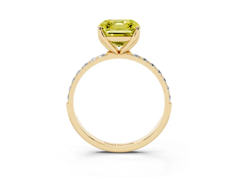 Asscher Cut Pave Solitaire Engagement Ring Setting for a Fancy Yellow Lab-Grown Diamond | Slim Band | Yellow Gold