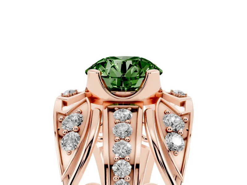 Round Art Deco Graduated Engagement Ring Setting for a Fancy Green Lab-Grown Diamond | Rose Gold