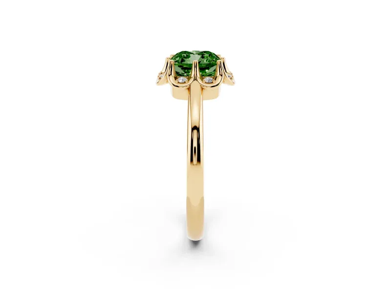 Cushion Cut Petal Halo Engagement Ring Setting for a Fancy Green Lab-Grown Diamond | Yellow Gold